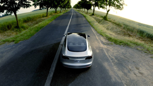 Handout of Tesla Motors' mass-market Model 3 electric cars