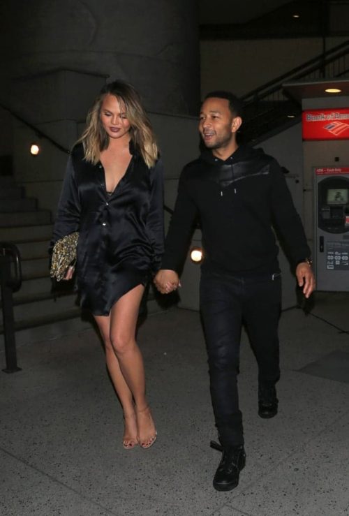 Chrissy-Teigen-Wearing-Black-Satin-Dress-June-2016