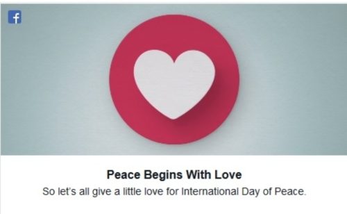 ,,Mir počinje ljubavlju. Dajmo svi malo ljubavi na Međunarodni dan mira", poručuje ,,Facebook"